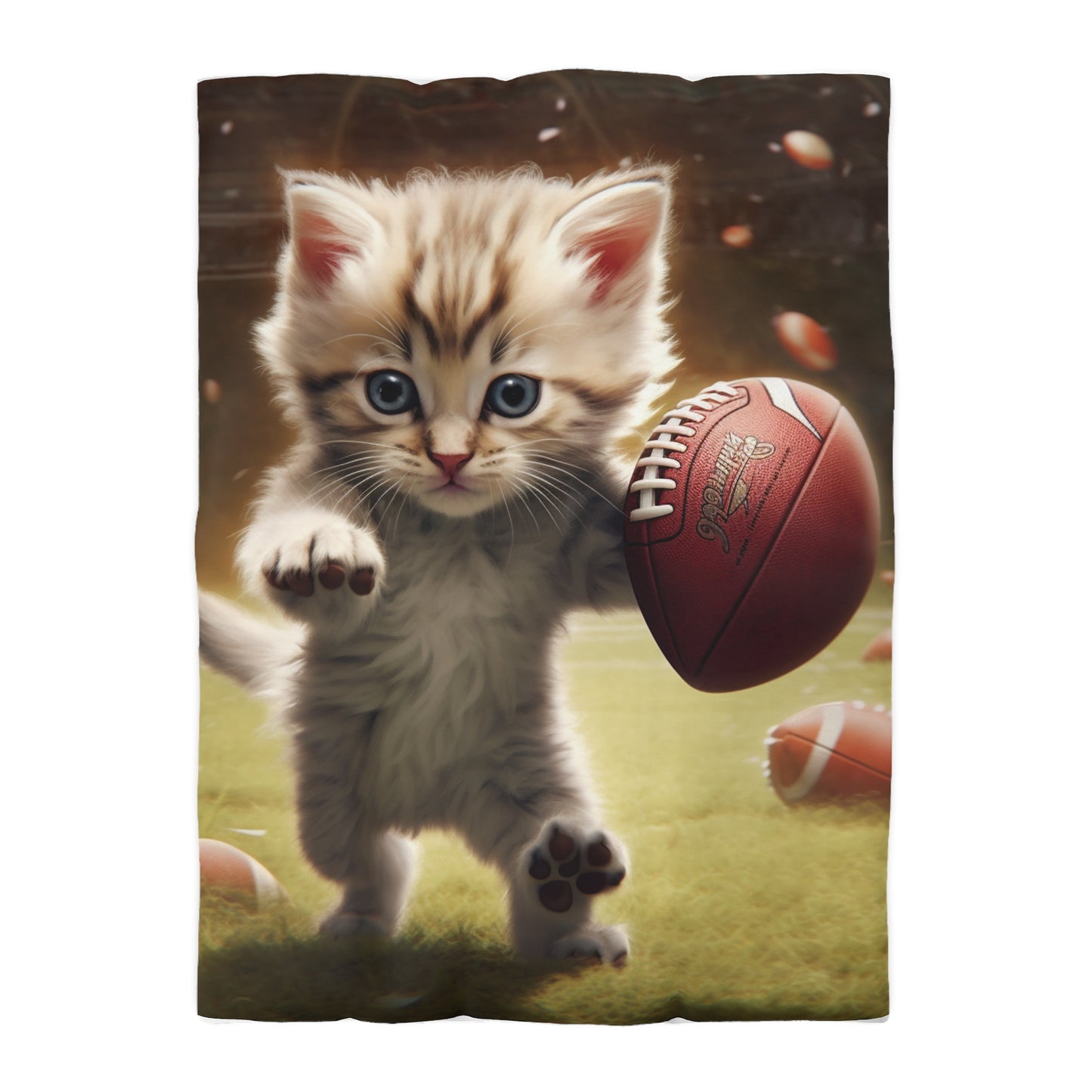 Football Kitty Fantasy: Feline Cat American Sport Quarterback - Microfiber Duvet Cover