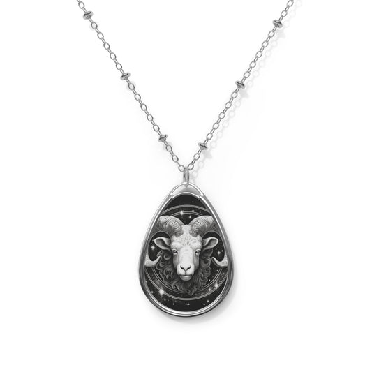 Aries Zodiac, Ram Symbol Design, Fire Element, Oval Necklace