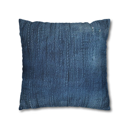 Indigo Splash: Washed Denim Reverie in Deep Blue - Spun Polyester Square Pillow Case