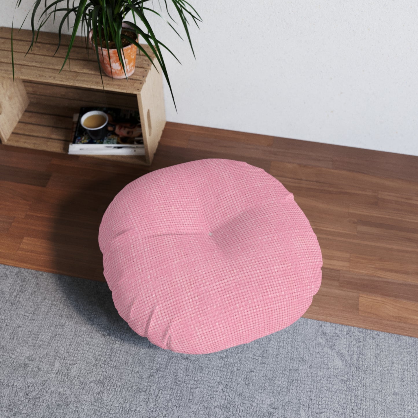 Pastel Rose Pink: Denim-Inspired, Refreshing Fabric Design - Tufted Floor Pillow, Round