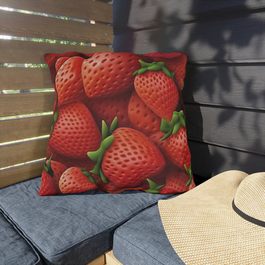 Garden Strawberries- Wild Sweet Gourmet - Farm Growing Ripe Red Fruit -Outdoor Pillows
