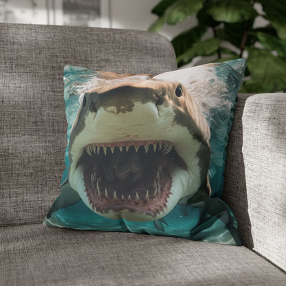 Bull Shark: River Monster Menace - Realistic Dark Water Predator - Spun Polyester Square Pillow Case