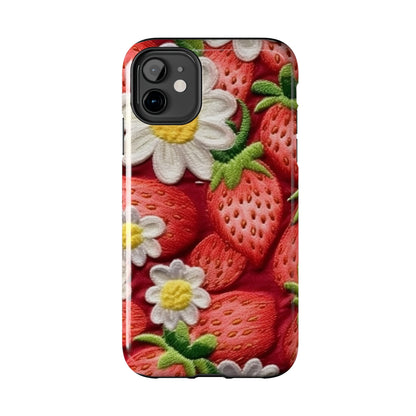 Strawberry Strawberries Embroidery Design - Fresh Pick Red Berry Sweet Fruit - Tough Phone Cases