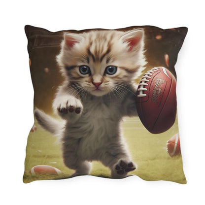 Football Kitty Fantasy: Feline Cat American Sport Quarterback - Outdoor Pillows