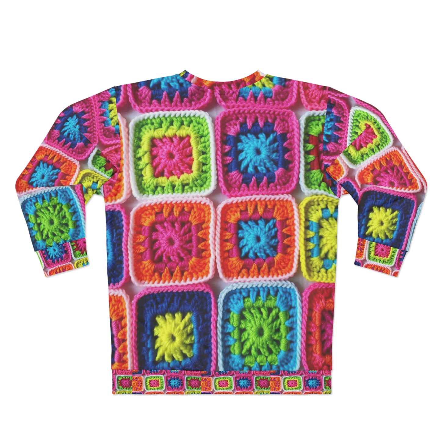 Crochet Granny Square, Summer Cotton, Patchwork, Retro Floral Design, Crochet Cotton - Unisex Sweatshirt (AOP)