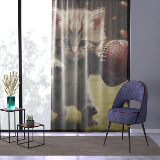 Football Kitty Fantasy: Feline Cat American Sport Quarterback - Window Curtain