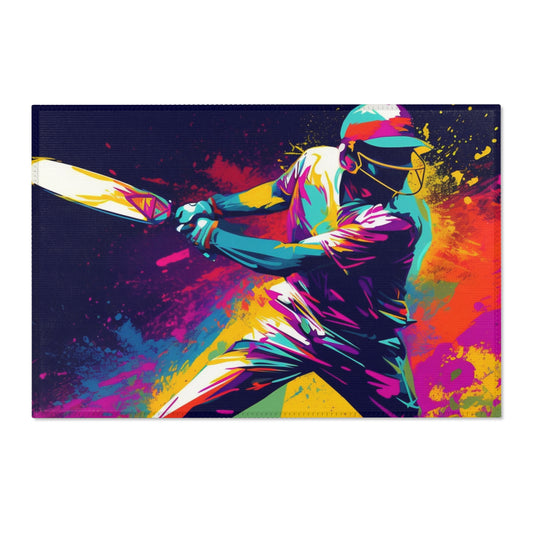 Cricket Pop Art: Batsman, Ball Impact, Wicket Stand Sport Game - Area Rugs