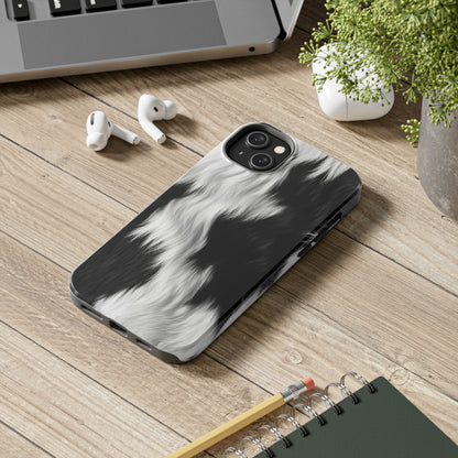 Cowhide on Hair Leather - Black and White - Designer Style - Tough Phone Cases