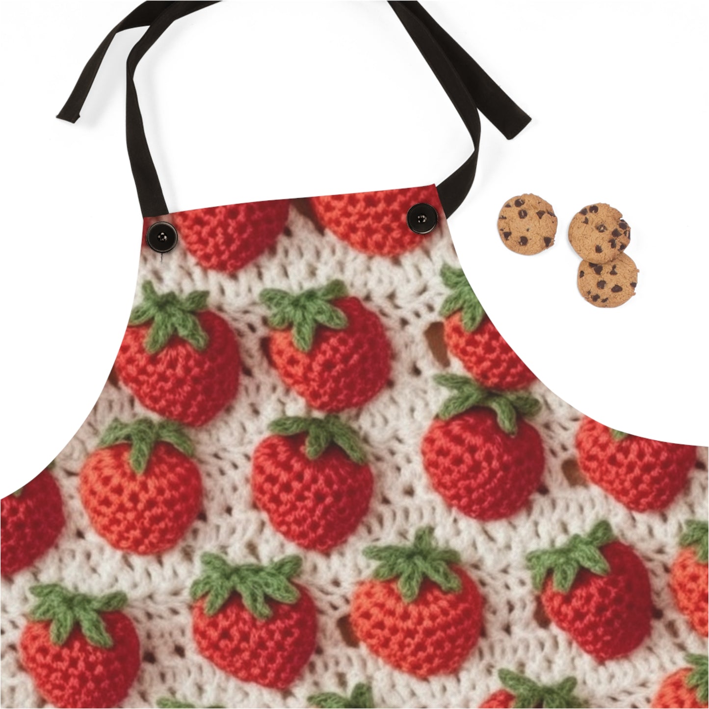 Strawberry Traditional Japanese, Crochet Craft, Fruit Design, Red Berry Pattern - Apron (AOP)
