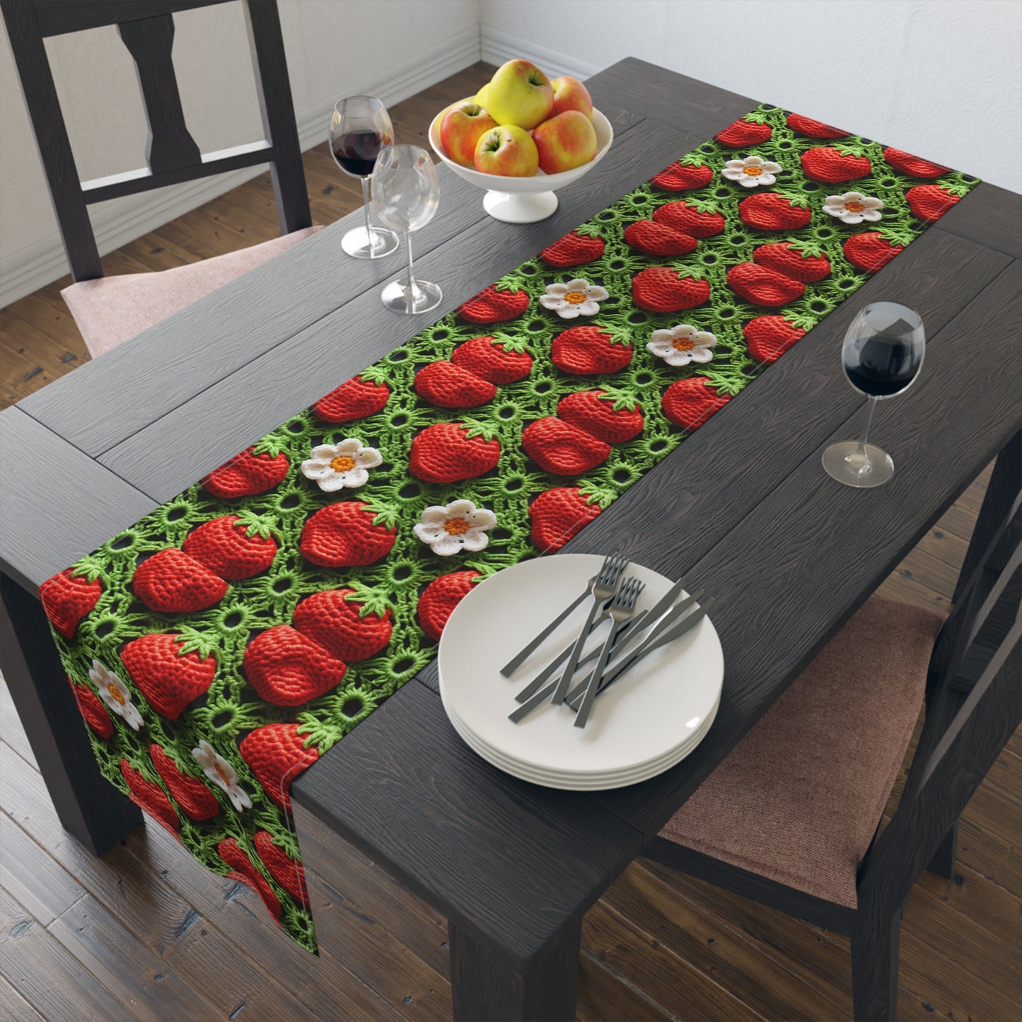 Strawberry Field Crochet - Forever Forest Greens - Fruit Berry Harvest Crop - Table Runner (Cotton, Poly)