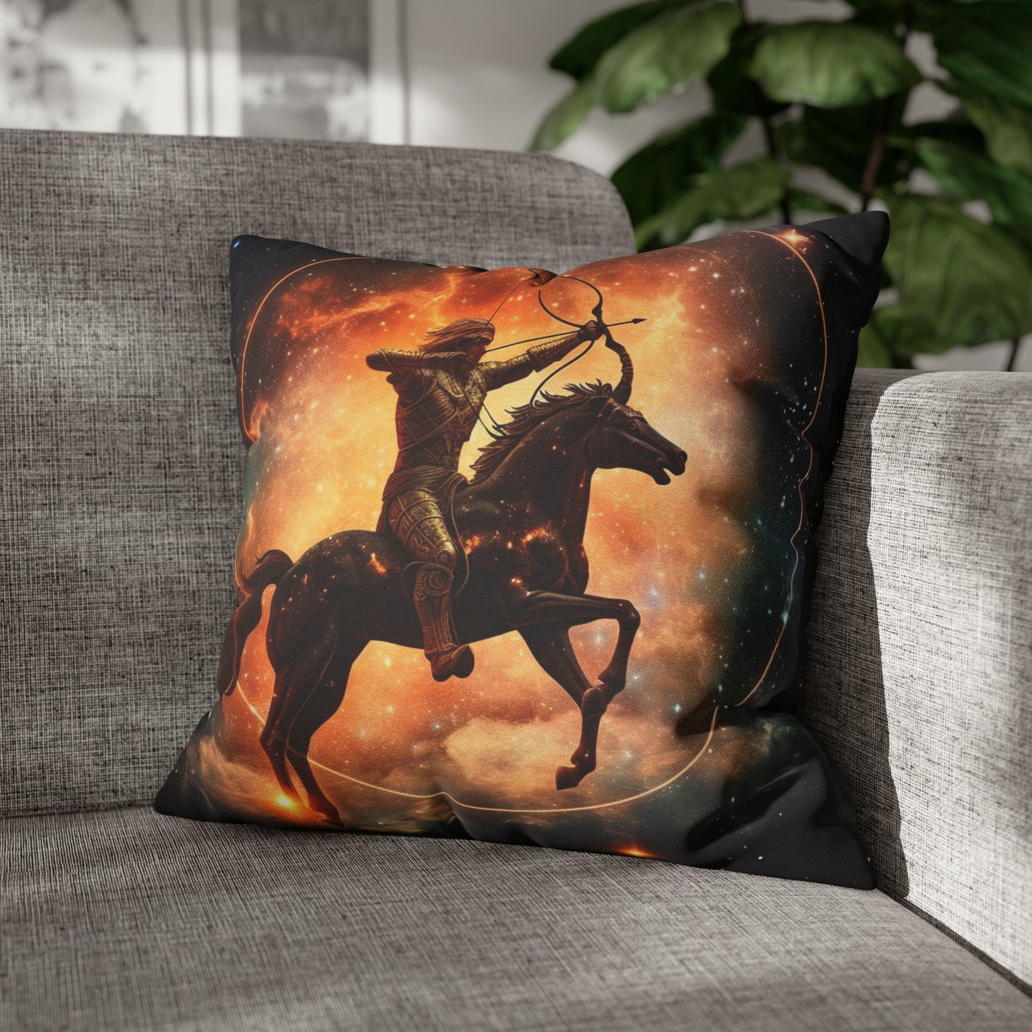 Sagittarius Constellation Totem - Archer in Action Zodiac Symbol - Spun Polyester Square Pillow Case