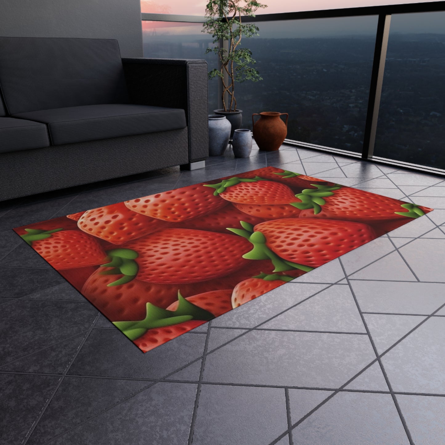 Garden Strawberries- Wild Sweet Gourmet - Farm Growing Ripe Red Fruit -Outdoor Rug