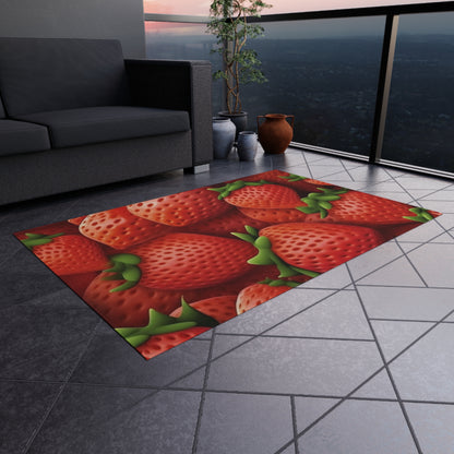 Garden Strawberries- Wild Sweet Gourmet - Farm Growing Ripe Red Fruit -Outdoor Rug