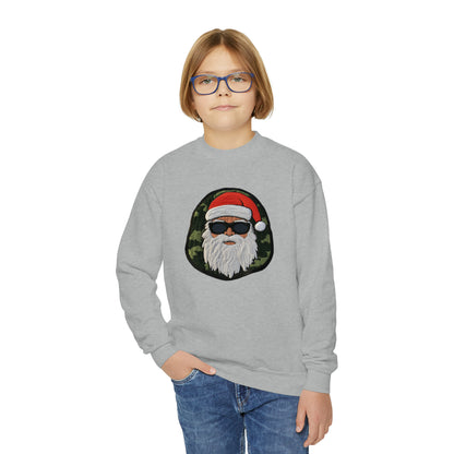 Military Santa Camo Patch - Marine Christmas Chenille Badge - Festive Decor - Youth Crewneck Sweatshirt