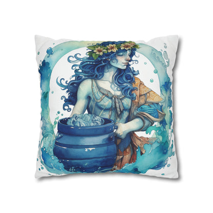 Artistic Aquarius Zodiac - Watercolor Water-Bearer Depiction - Spun Polyester Square Pillow Case