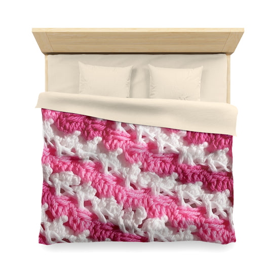 Hot Pink & White Knit, Vibrant Yarn Blend, Modern Chic Texture - Microfiber Duvet Cover