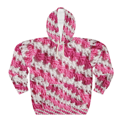 Hot Pink & White Knit, Vibrant Yarn Blend, Modern Chic Texture - Unisex Pullover Hoodie (AOP)