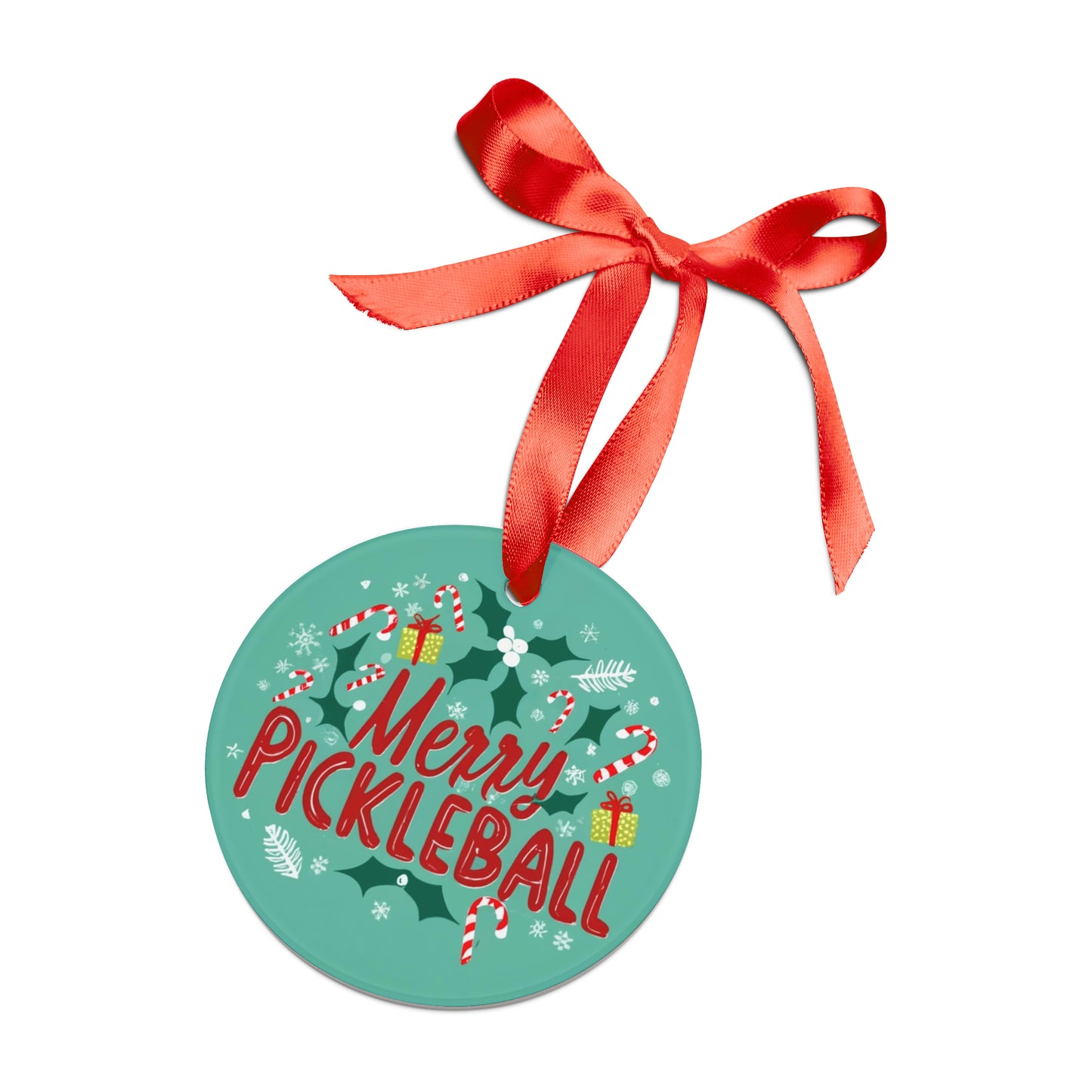 Merry Pickleball Holiday Christmas - Acrylic Ornament with Ribbon