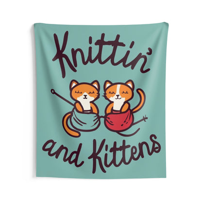 Knittin with Kittens: Cozy Cat and Stitch Blend - Indoor Wall Tapestries