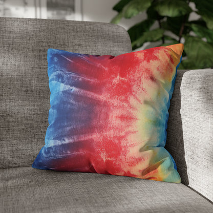 Rainbow Tie-Dye Denim: Vibrant Multi-Color, Fabric Design Spectacle - Spun Polyester Square Pillow Case