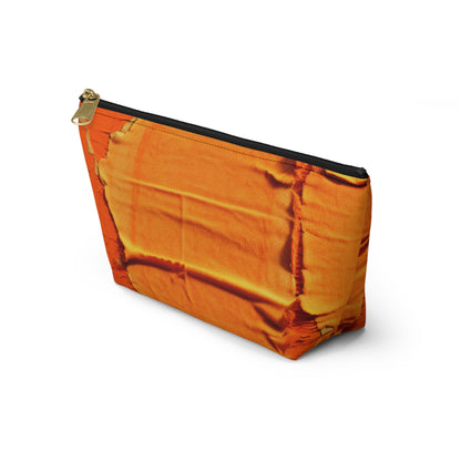 Fiery Citrus Orange: Edgy Distressed, Denim-Inspired Fabric - Accessory Pouch w T-bottom