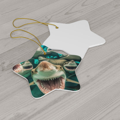 Laughing Lemon Sharks: Joyful Sea Jaws Ocean Deep - Ceramic Ornament, 4 Shapes