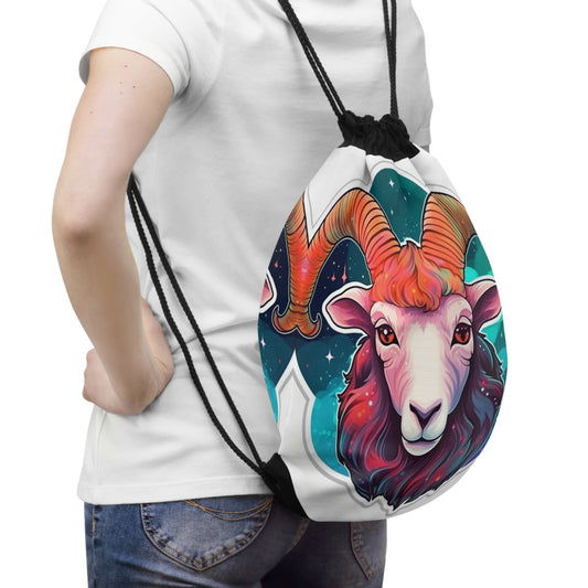 Aries Zodiac Sign - Vivid & Bright Color Cosmic Astrology Symbol - Drawstring Bag