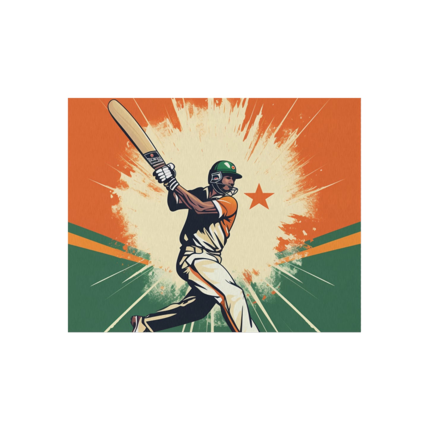 India Cricket Star: Batsman With Willow Bat, National Flag Style - Sport Game - Outdoor Rug