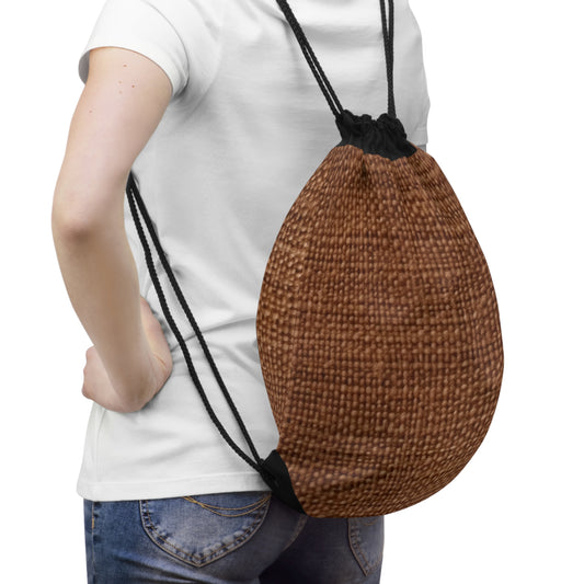 Luxe Dark Brown: Denim-Inspired, Distinctively Textured Fabric - Drawstring Bag