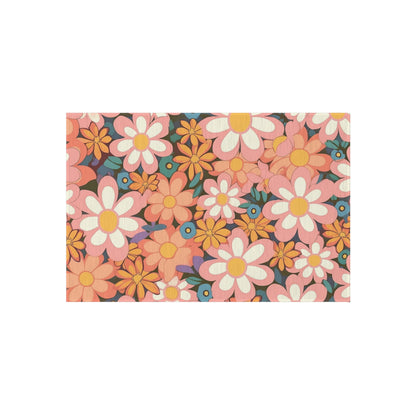 Groovy 1960s 1970s Pink & Orange Daisy Mod Floral - Outdoor Rug