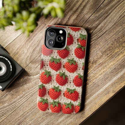 Strawberry Traditional Japanese, Crochet Craft, Fruit Design, Red Berry Pattern - Tough Phone Cases