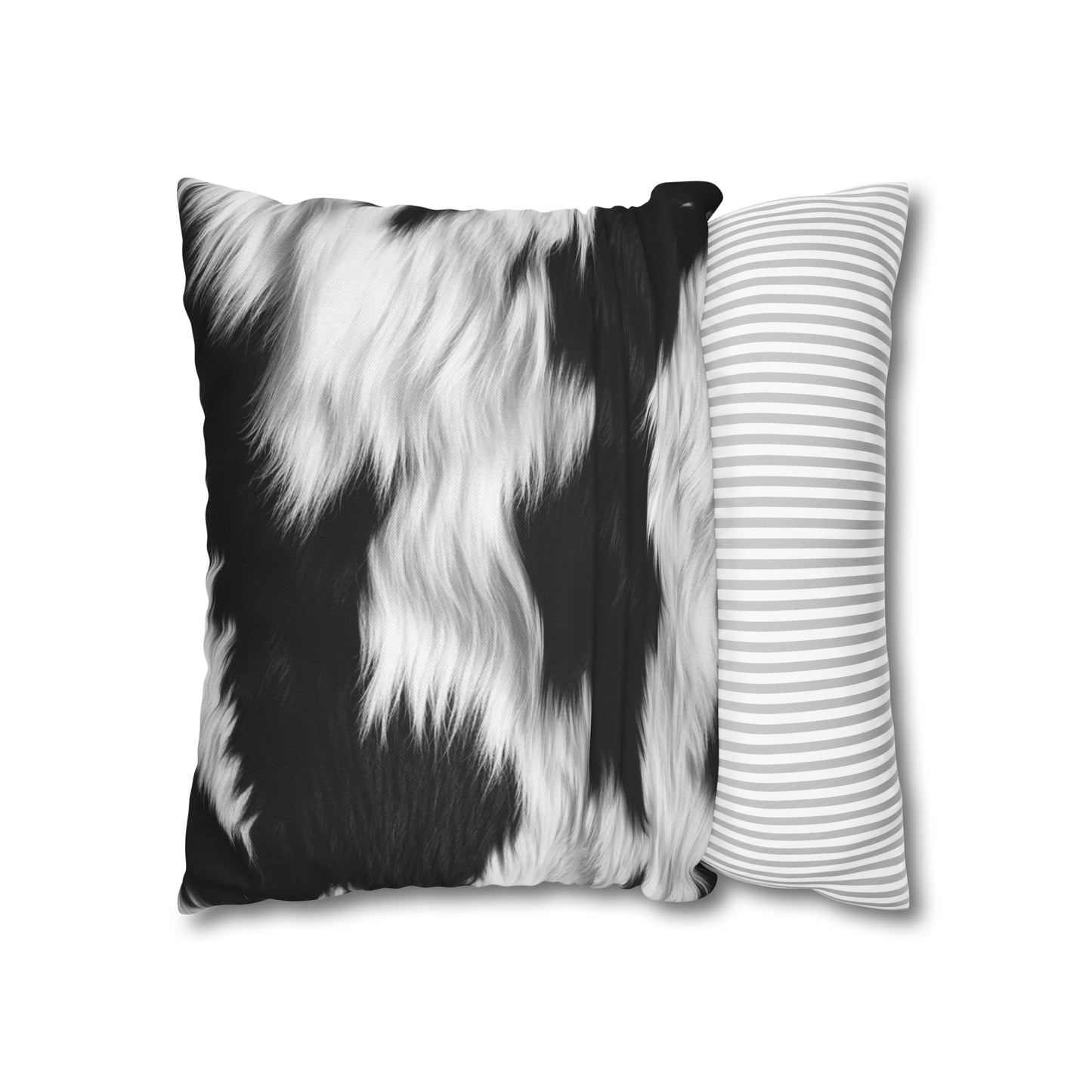 Cowhide on Hair Leather - Black and White - Designer Style - Spun Polyester Square Pillow Case