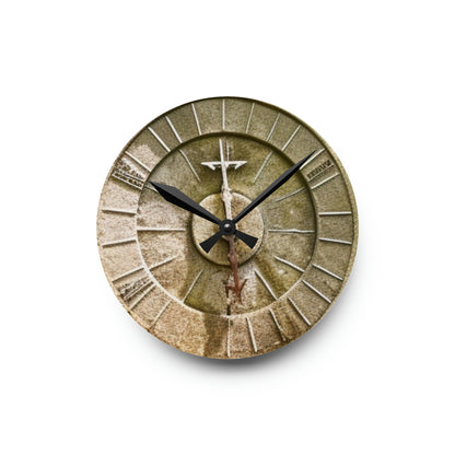 Ancient Stone Sundial, Tranquil Garden, Acrylic Wall Clock