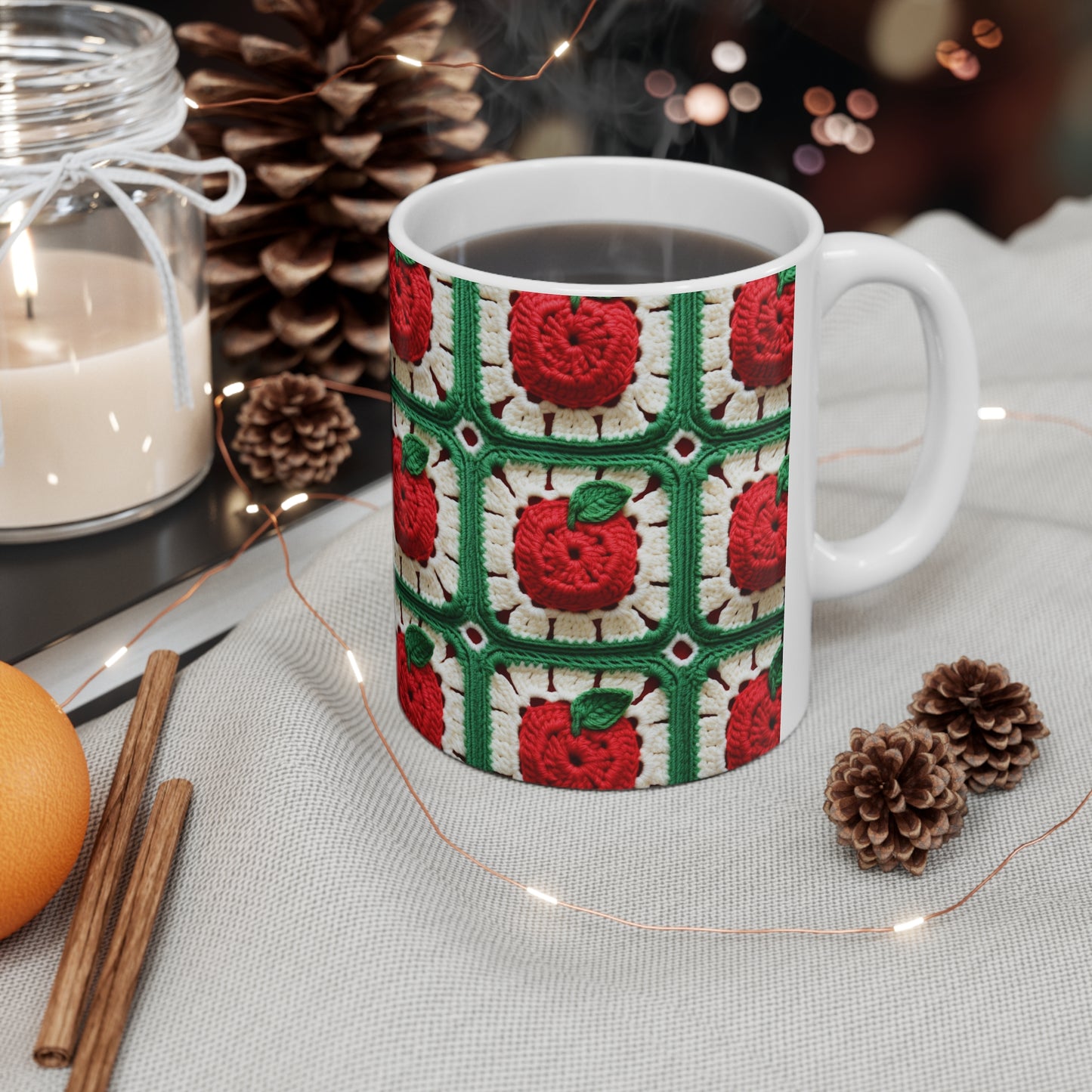 Apple Granny Square Crochet Pattern: Wild Fruit Tree, Delicious Red Design - Ceramic Mug 11oz