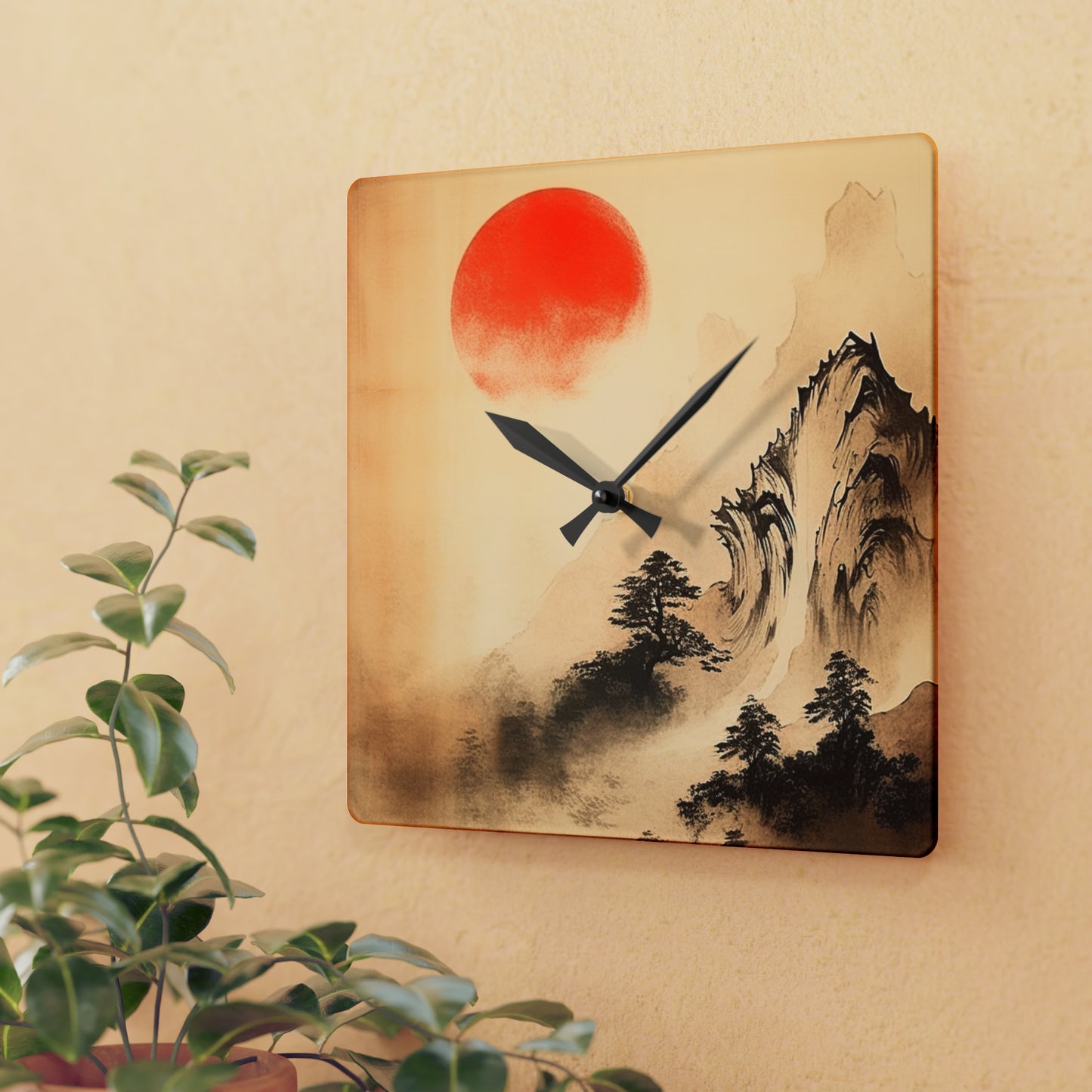 Japanese Mountain Sun Acrylic Wall Clock