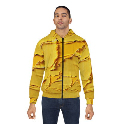 Banana Yellow Lemon: Bold Distressed, Denim-Inspired Fabric - Unisex Zip Hoodie (AOP)