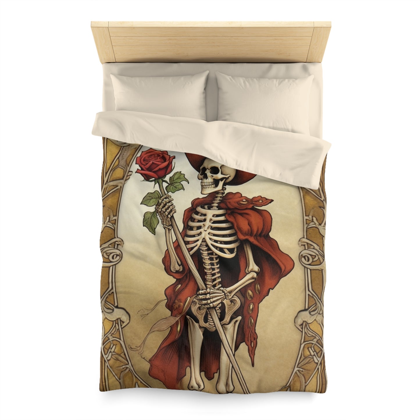 Death Card Tarot - Skeleton, Rose, and Transformation Journey - Microfiber Duvet Cover