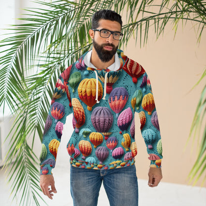 Crochet Hot Air Balloons Sky Travel Transport Scenic Style - Unisex Pullover Hoodie (AOP)