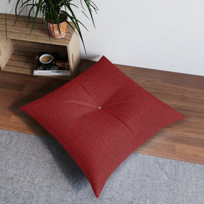 Bold Ruby Red: Denim-Inspired, Passionate Fabric Style - Tufted Floor Pillow, Square