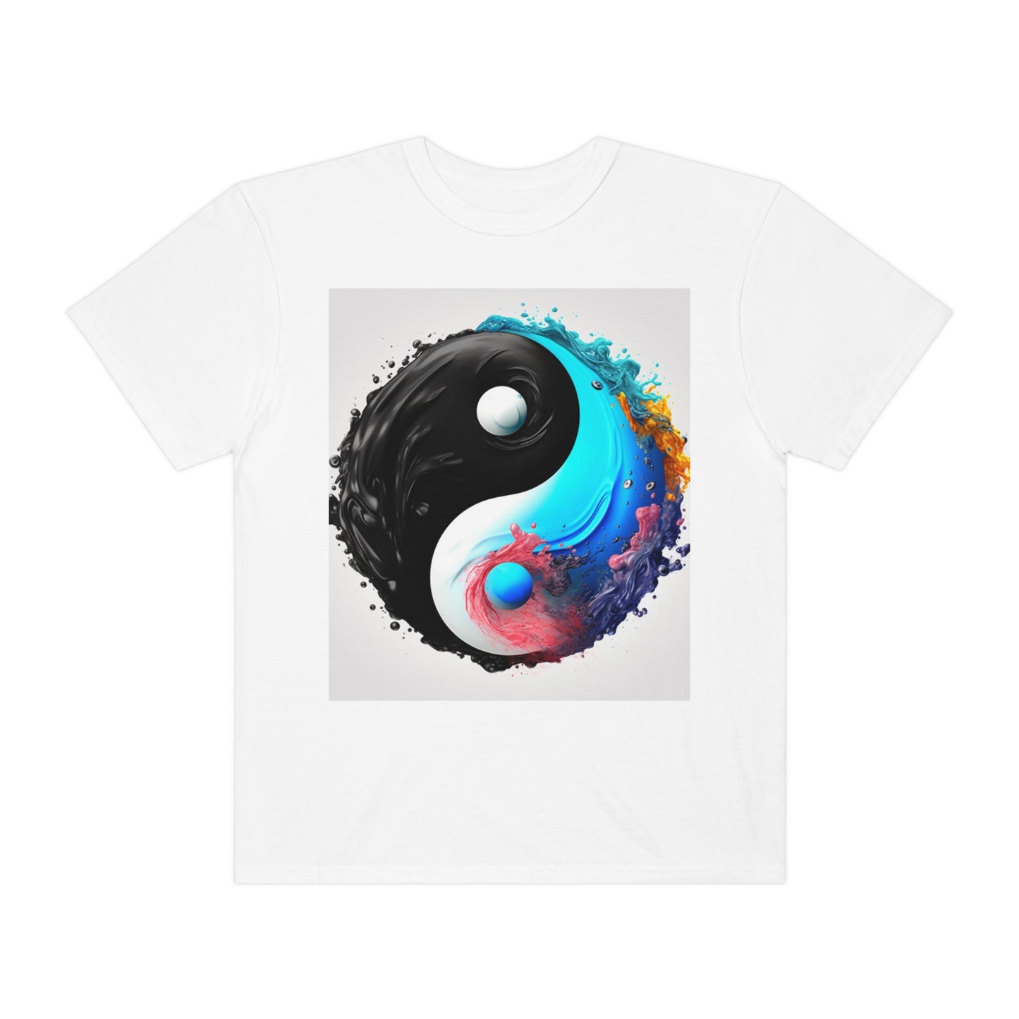 Yin Yang Symbol, Colorful Paint Style - Artistic Decor - Unisex Garment-Dyed T-shirt