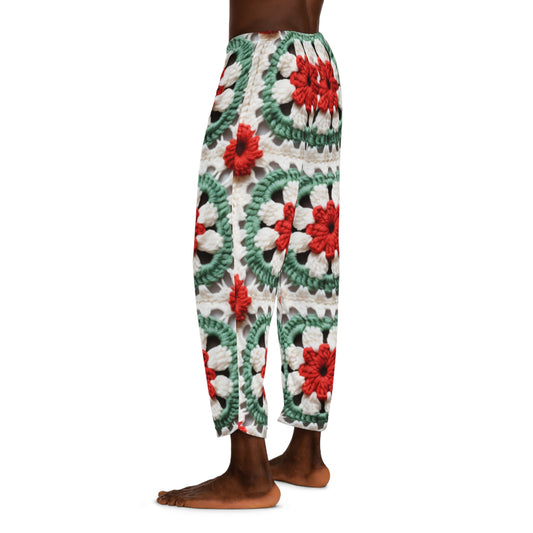 Christmas Granny Square Crochet, Cottagecore Winter Classic, Seasonal Holiday - Men's Pajama Pants (AOP)