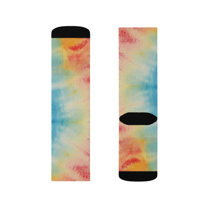 Rainbow Tie-Dye Denim: Espectáculo de diseño de tela multicolor vibrante - Calcetines de sublimación 