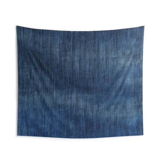 Indigo Splash: Washed Denim Reverie in Deep Blue - Indoor Wall Tapestries