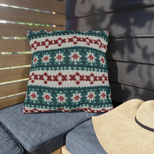 Christmas Knit Crochet Holiday, Festive Yuletide Pattern, Winter Season - Outdoor Pillows