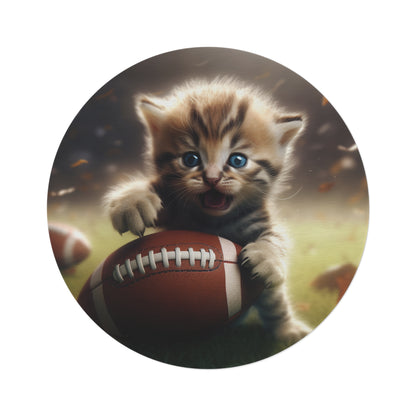 Football Kitten Touchdown: Tabby's Winning Play Sport Game - Round Rug