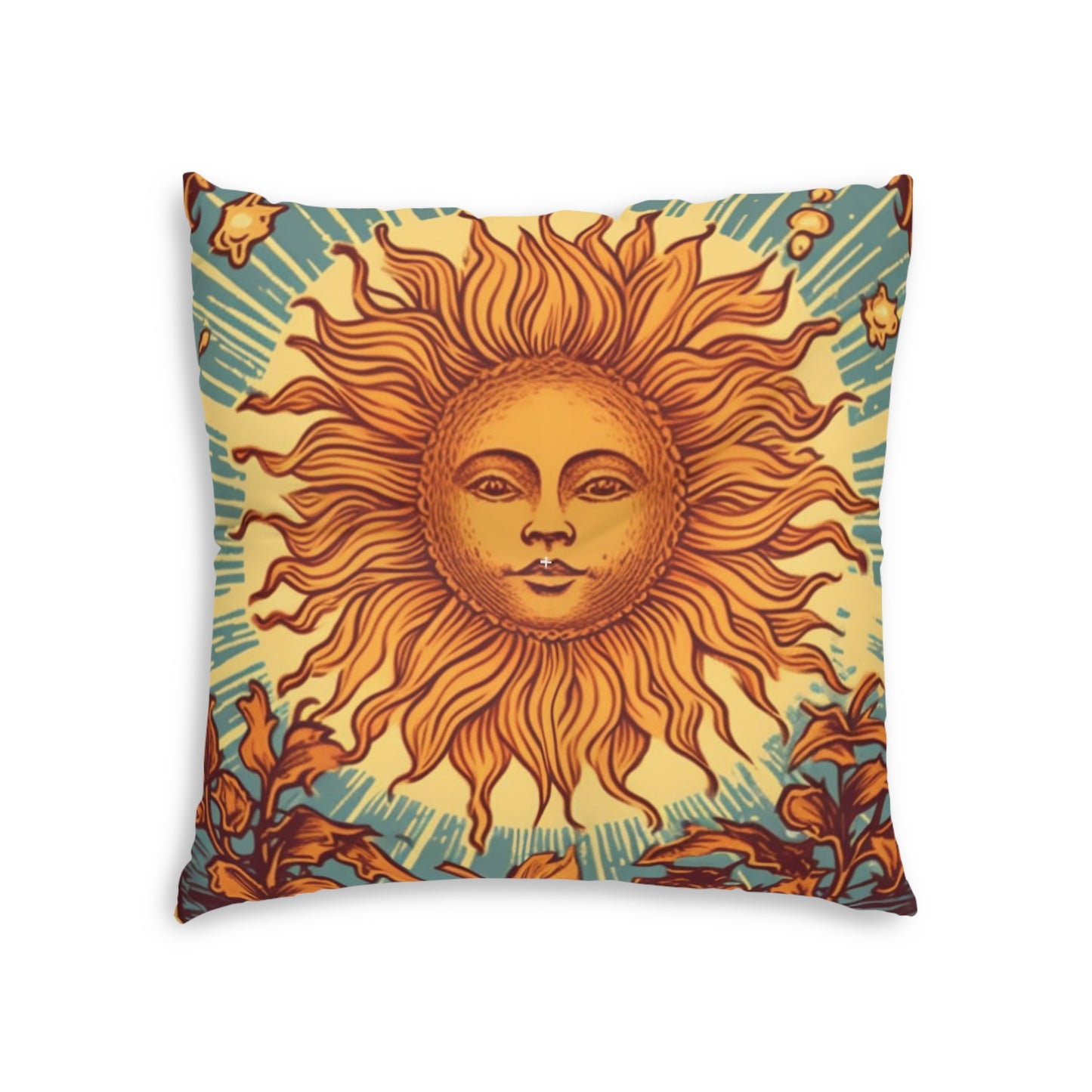 Sun Tarot Card Symbol of Growth, Life, and Radiance - Tufted Floor Pillow, Square