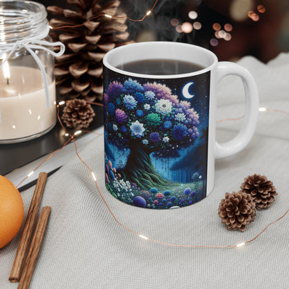 Floración de la noche estrellada: jardín mágico y arte del árbol celestial - Taza de cerámica 11oz