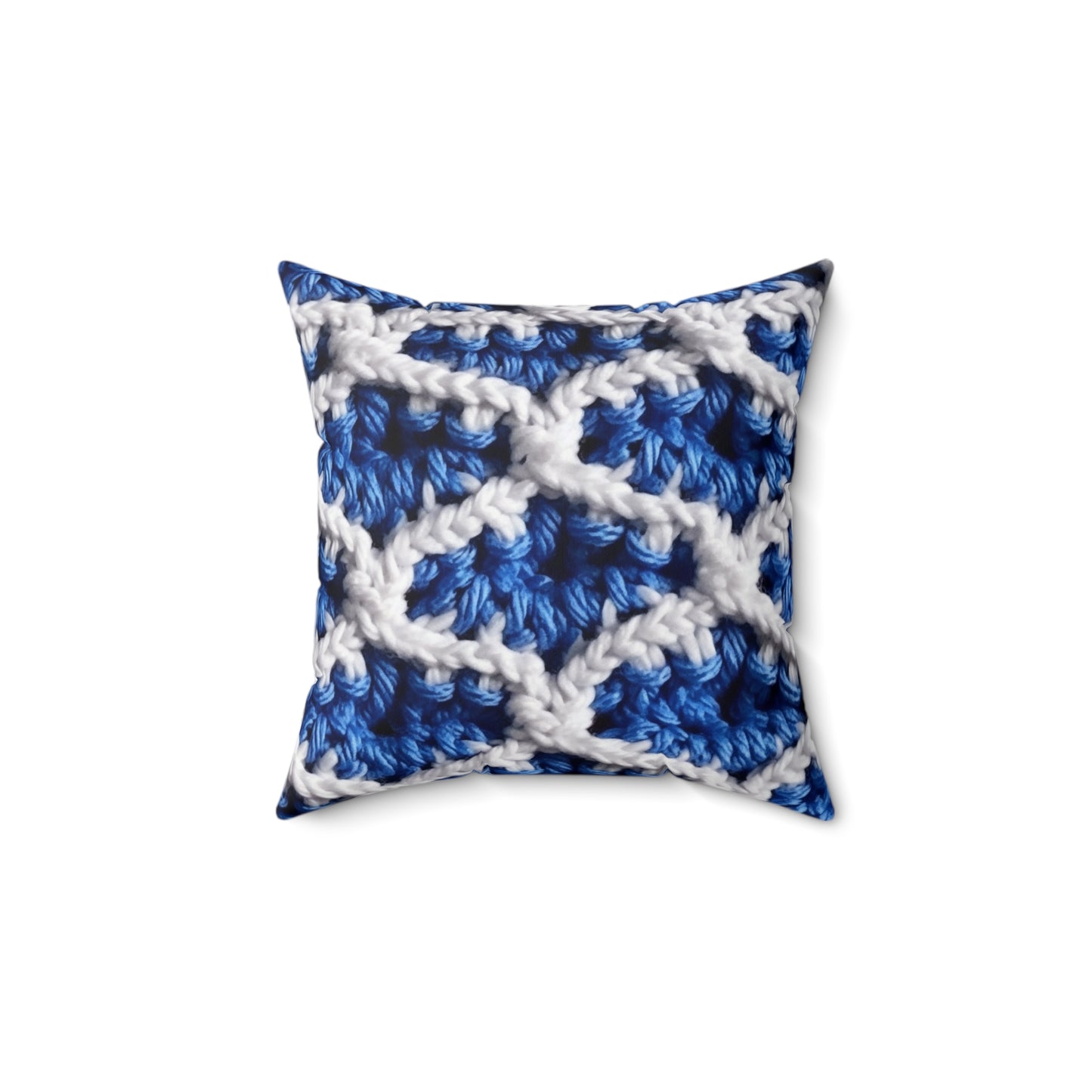 Blueberry Blue Crochet, White Accents, Classic Textured Pattern - Spun Polyester Square Pillow