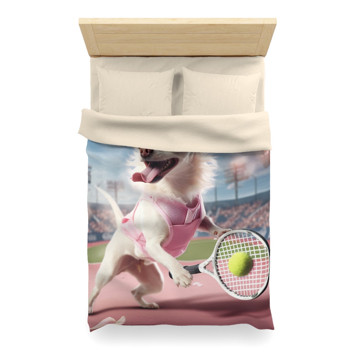 Chihuahua Tennis Ace: Dog Pink Outfit, Court Atheletic Sport Game - Microfiber Duvet Cover