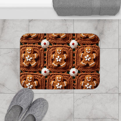 Ganchillo de hombre de jengibre, diseño clásico de galletas navideñas, artesanía navideña festiva. Decoración navideña - Alfombra de baño